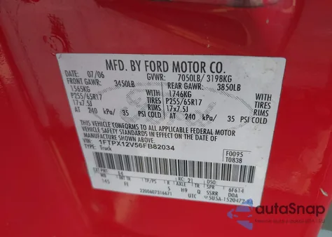 2006 Ford F-150 Lariat/Xl/Xlt from USA, damaged, VIN 1FTPX12V56FB82034